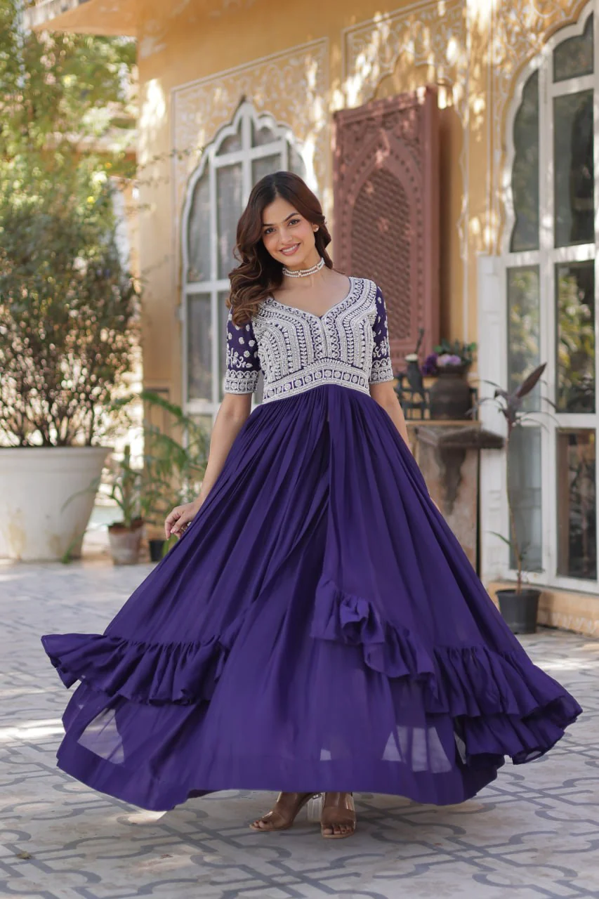 Premium Designer Star Georgette With Embroidery Beads Sequence Work Lehenga Kurti - Image 3