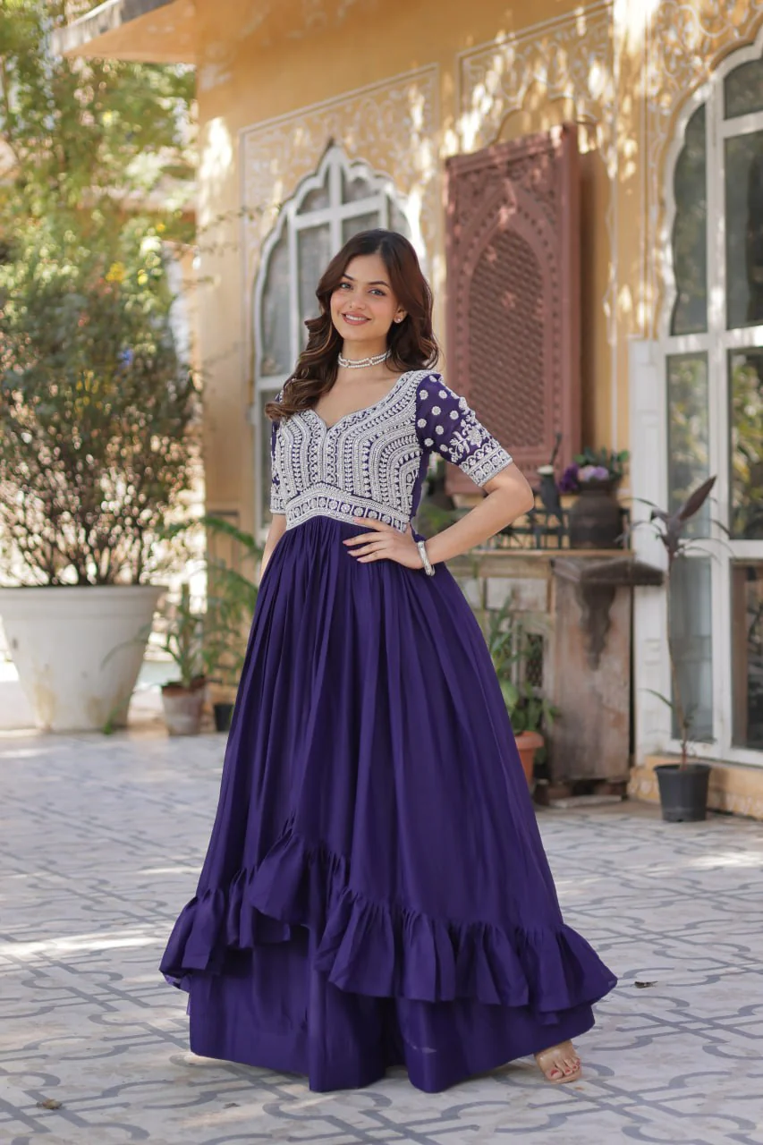 Premium Designer Star Georgette With Embroidery Beads Sequence Work Lehenga Kurti - Image 5