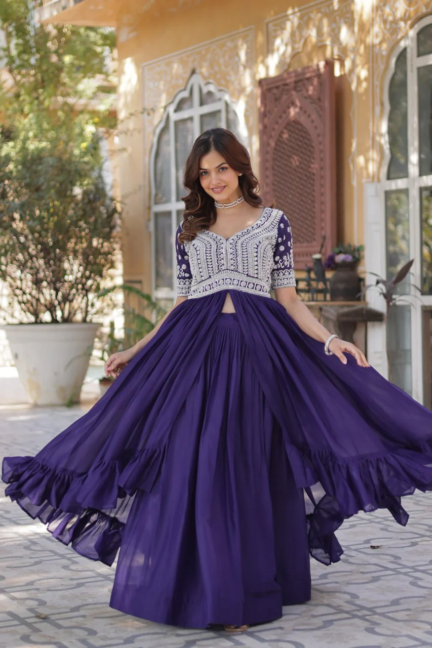 Premium Designer Star Georgette With Embroidery Beads Sequence Work Lehenga Kurti - Image 7