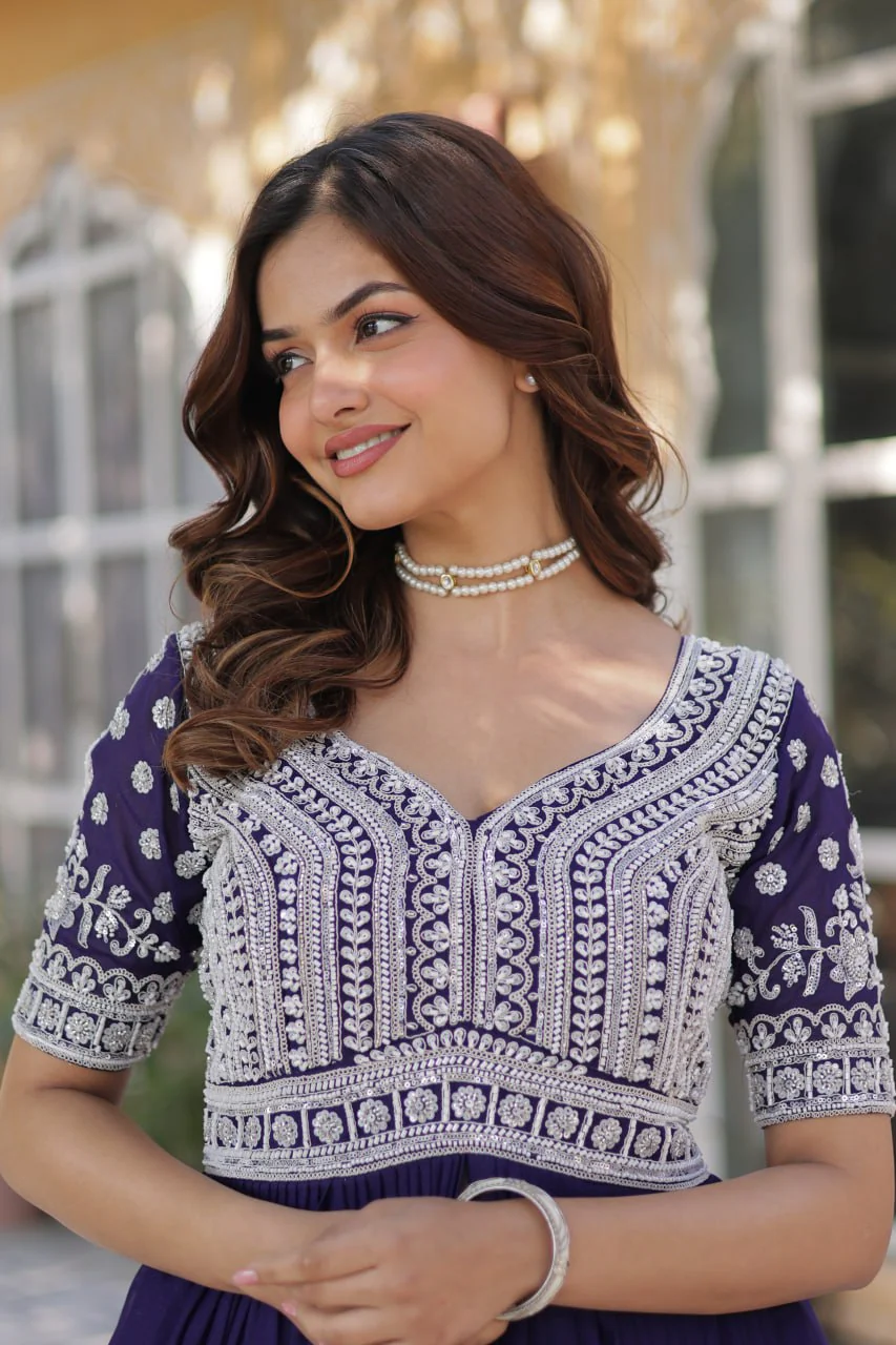 Premium Designer Star Georgette With Embroidery Beads Sequence Work Lehenga Kurti - Image 9