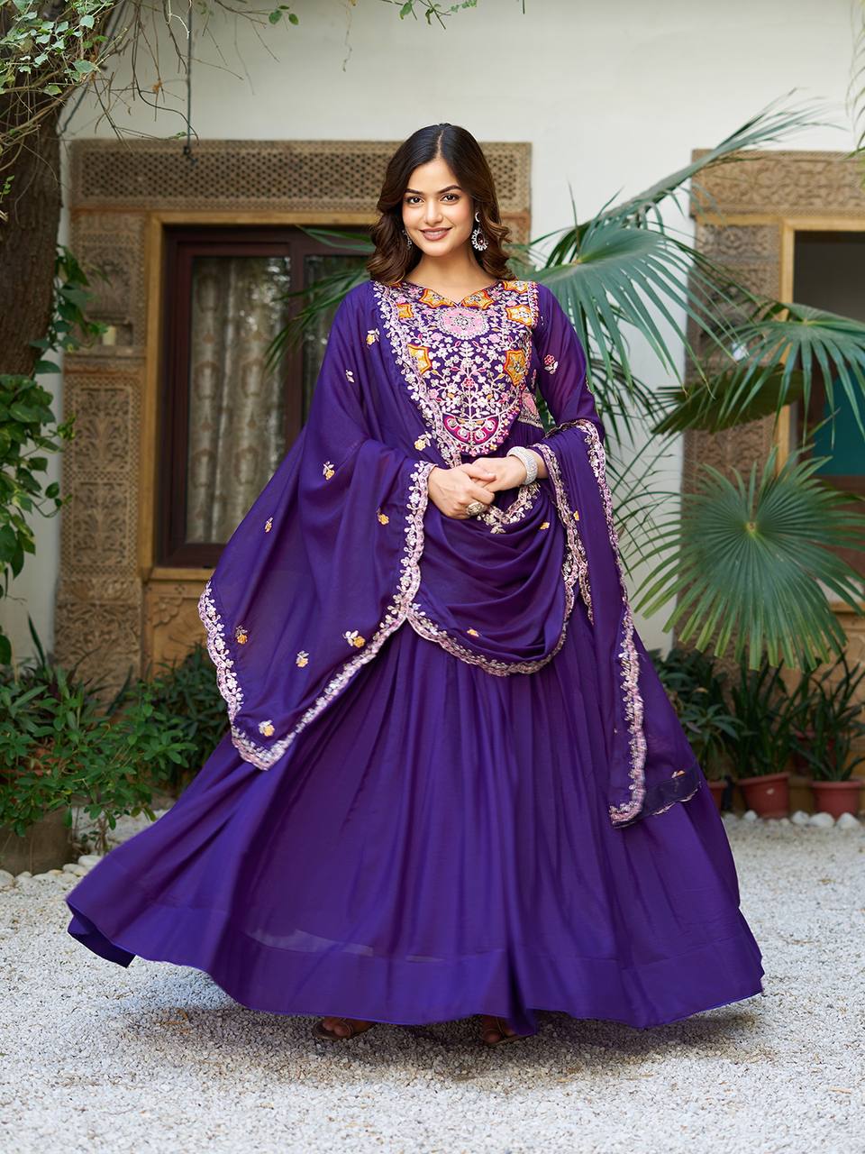 Premium Designer Star Georgette With Embroidery Beads Sequence Work Lehenga Gown - Image 2