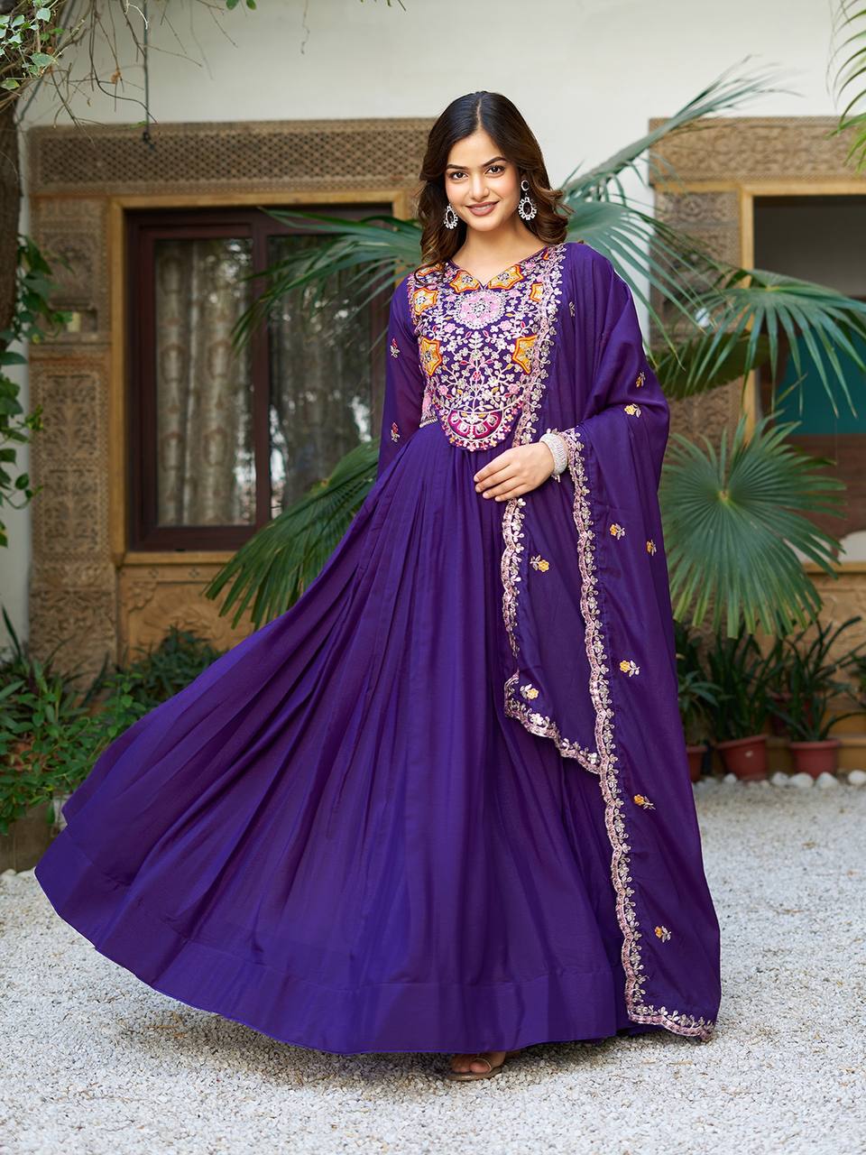 Premium Designer Star Georgette With Embroidery Beads Sequence Work Lehenga Gown - Image 3