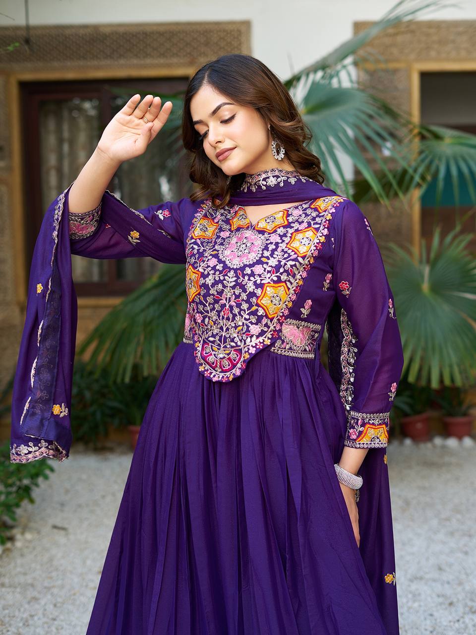 Premium Designer Star Georgette With Embroidery Beads Sequence Work Lehenga Gown - Image 4