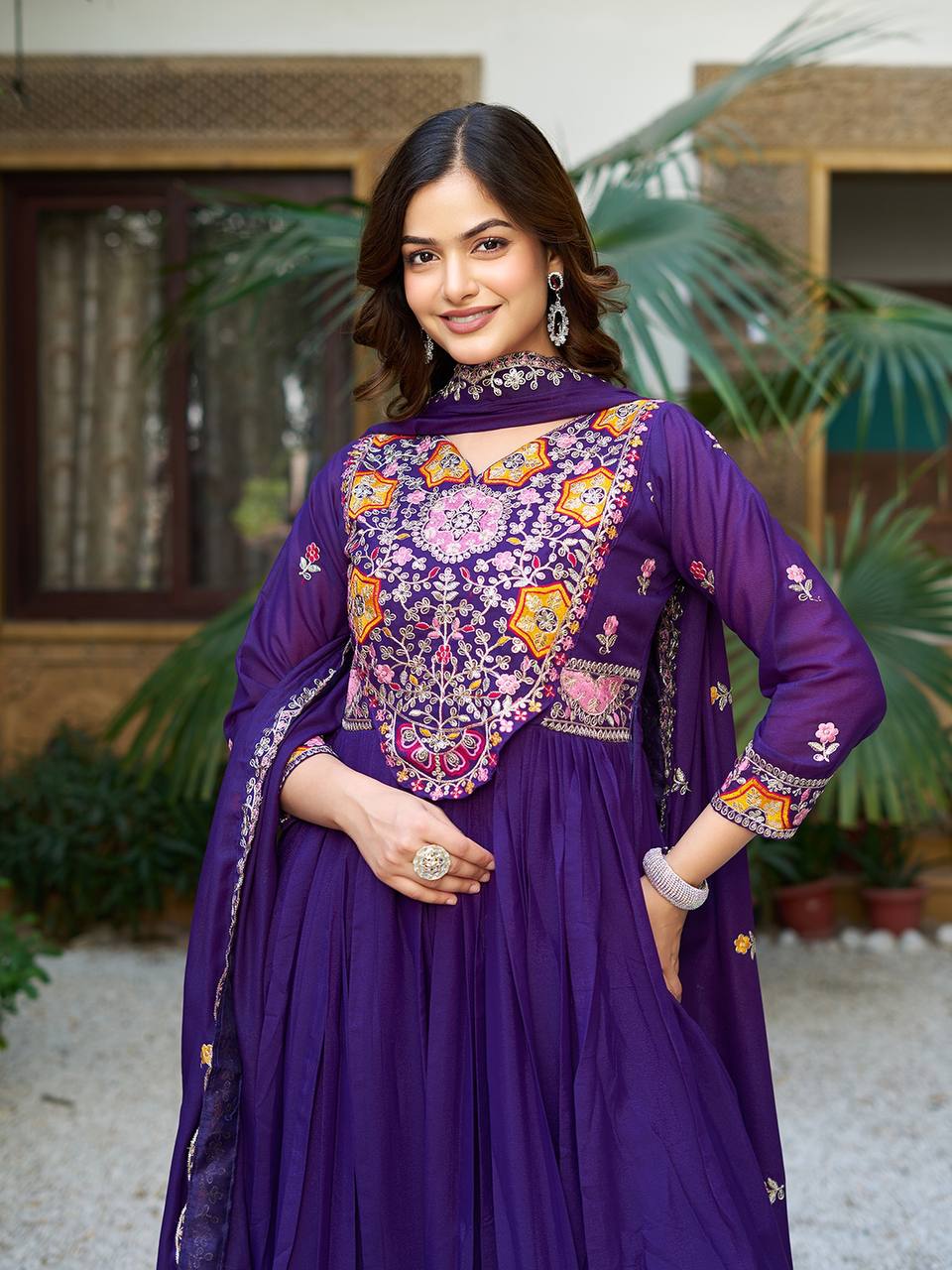 Premium Designer Star Georgette With Embroidery Beads Sequence Work Lehenga Gown - Image 5