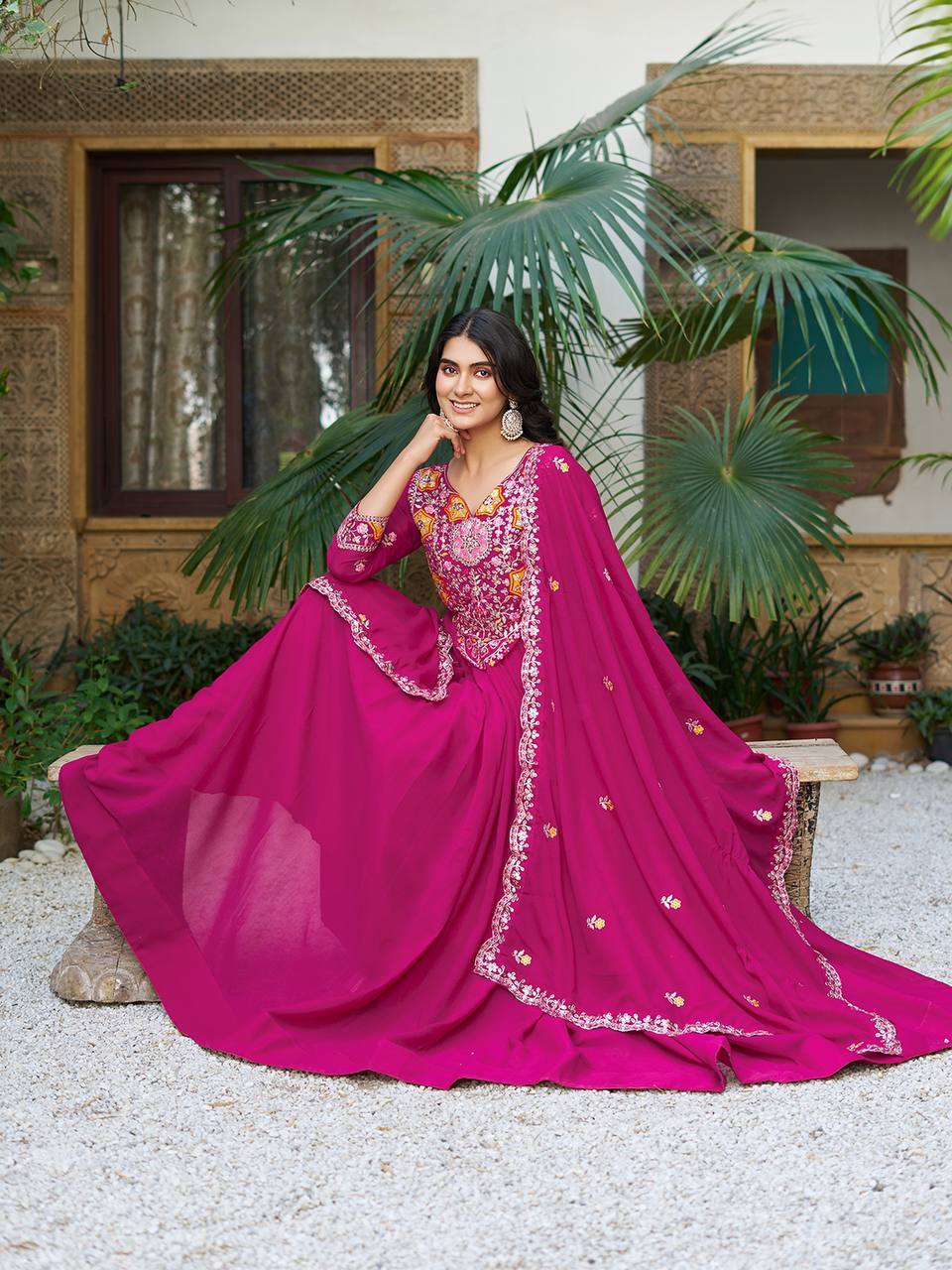 Premium Designer Star Georgette With Embroidery Beads Sequence Work Lehenga Gown - Image 6