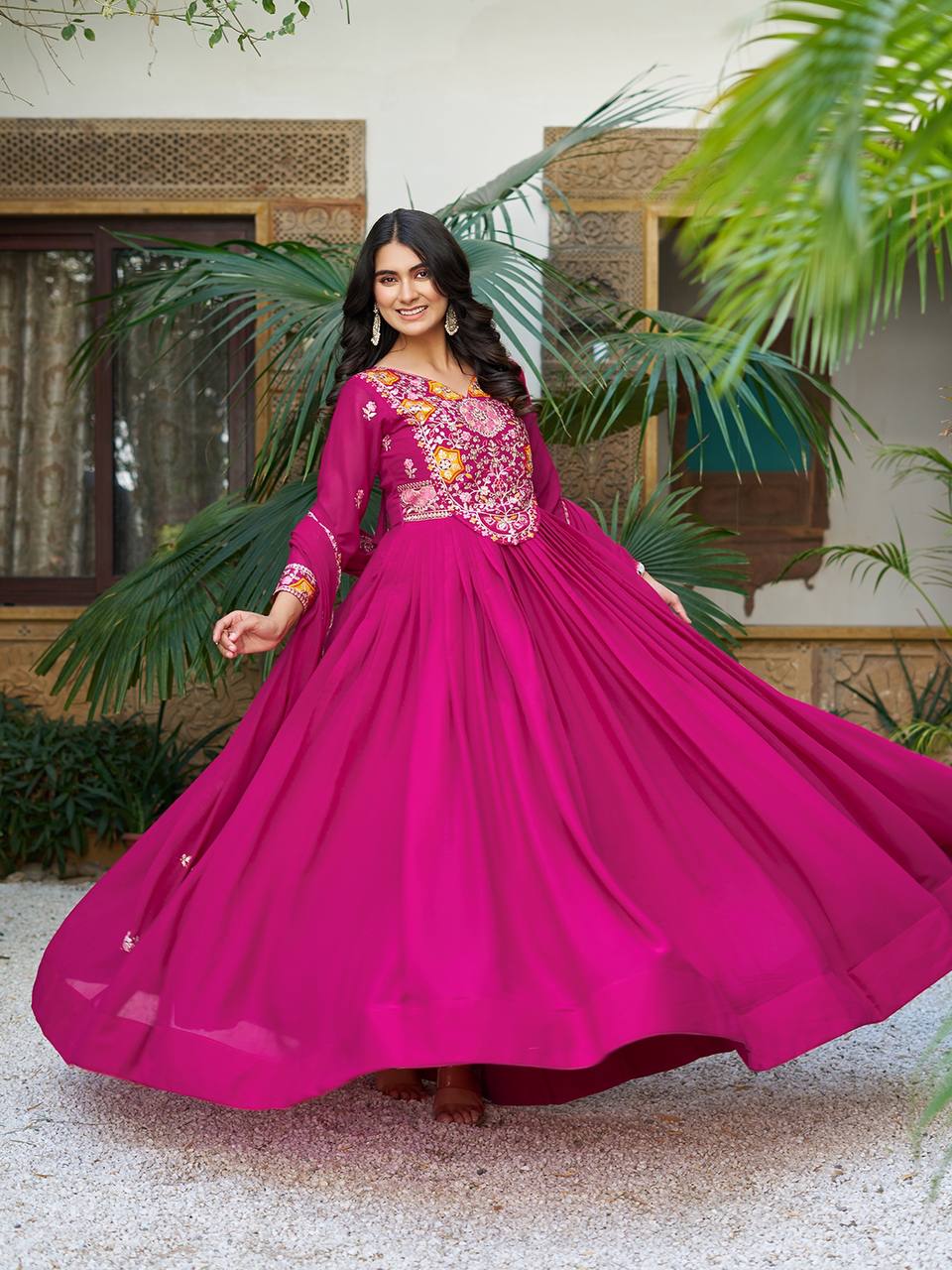 Premium Designer Star Georgette With Embroidery Beads Sequence Work Lehenga Gown - Image 7