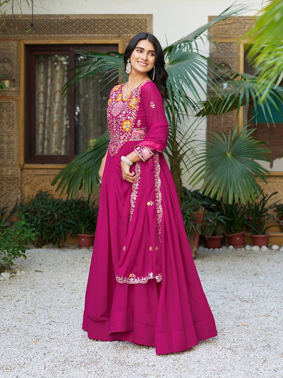 Premium Designer Star Georgette With Embroidery Beads Sequence Work Lehenga Gown - Image 9