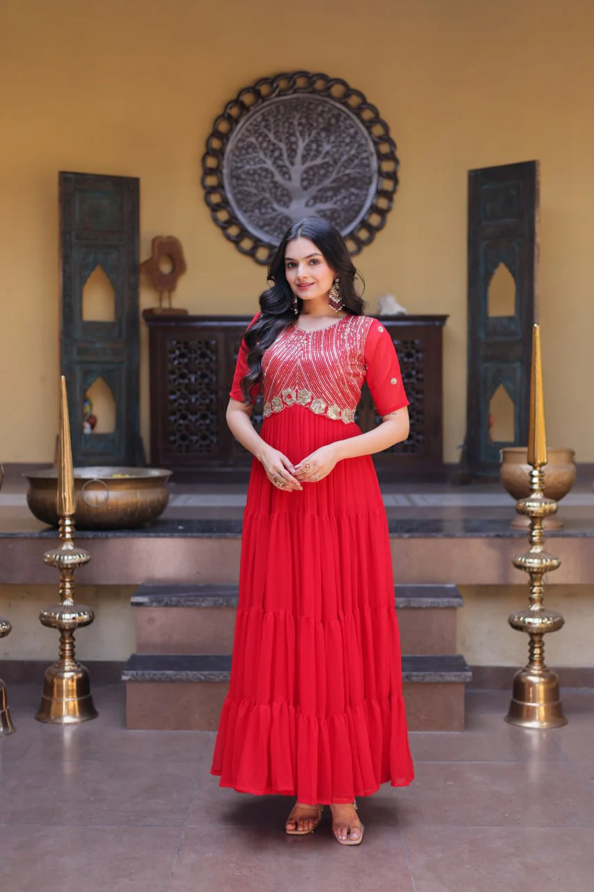 Premium Faux Blooming Zari Sequins Embroidered Gown for Women - Image 3