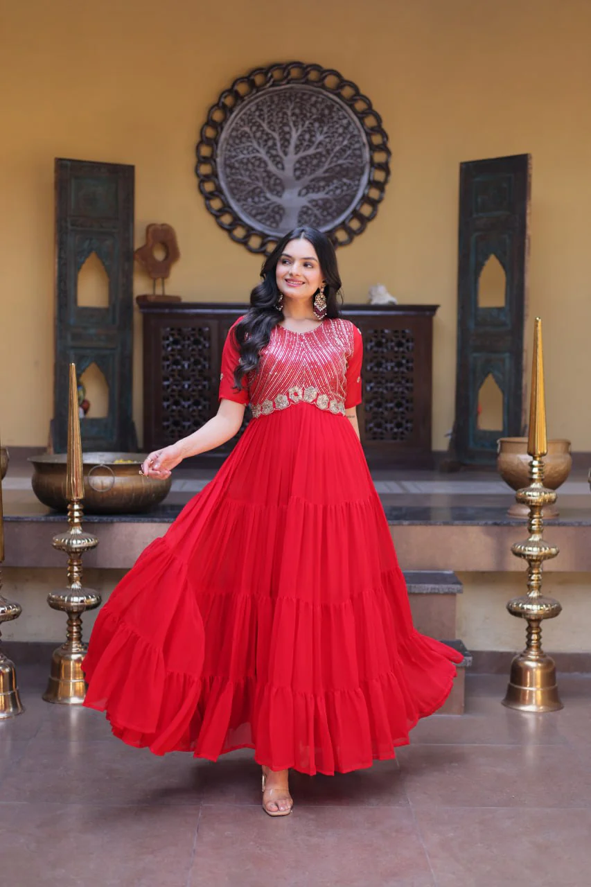 Premium Faux Blooming Zari Sequins Embroidered Gown for Women - Image 4