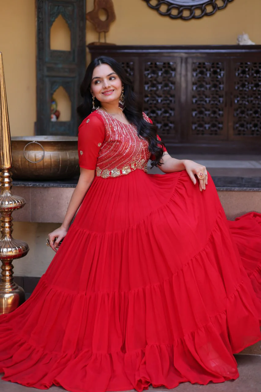 Premium Faux Blooming Zari Sequins Embroidered Gown for Women - Image 5