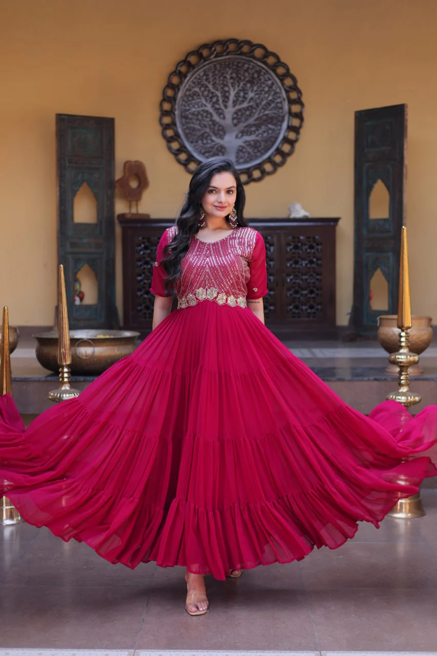 Premium Faux Blooming Zari Sequins Embroidered Gown for Women - Image 7