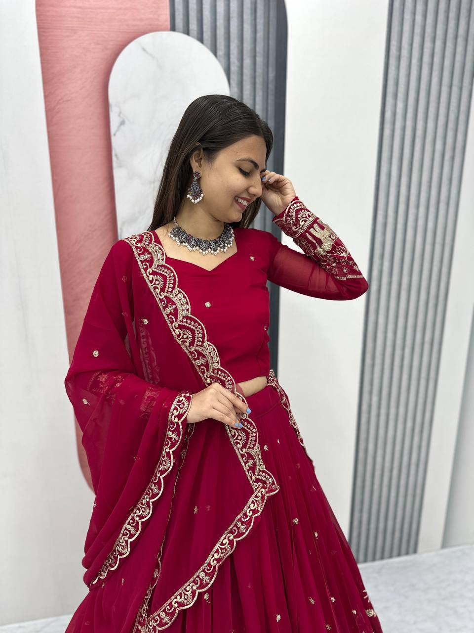 Premium Faux Georgette Ready to Wear Lehenga Choli With Heavy Embroidery Sequence Work - Image 21