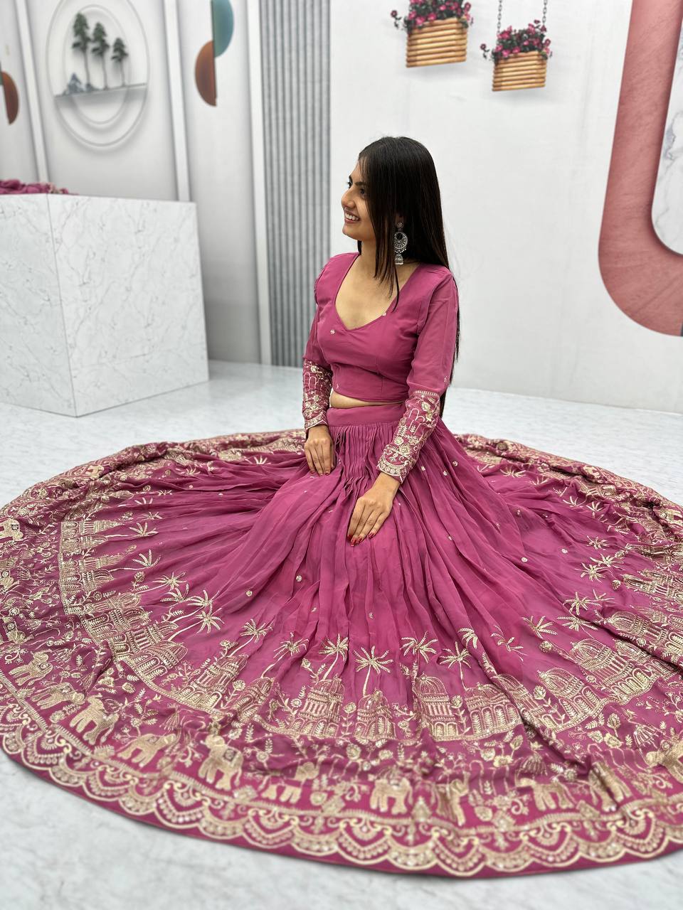 Premium Faux Georgette Ready to Wear Lehenga Choli With Heavy Embroidery Sequence Work - Image 7