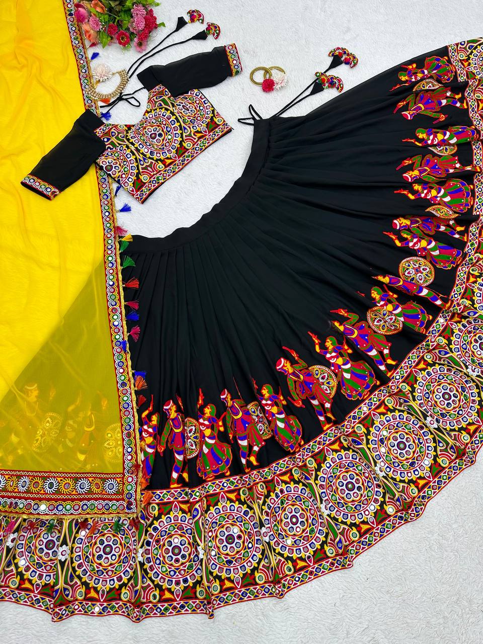 Premium Faux Georgette Silk with Original Mirror & Thread work Lehenga Choli Set - Image 11