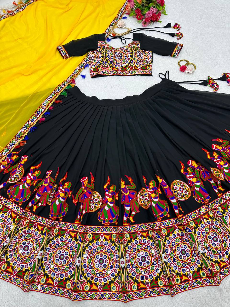 Premium Faux Georgette Silk with Original Mirror & Thread work Lehenga Choli Set - Image 12