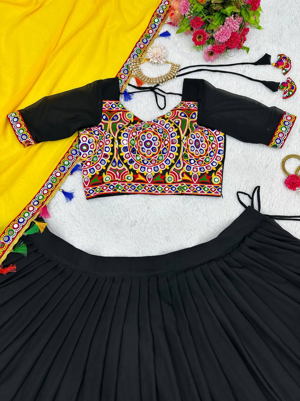 Premium Faux Georgette Silk with Original Mirror & Thread work Lehenga Choli Set - Image 13