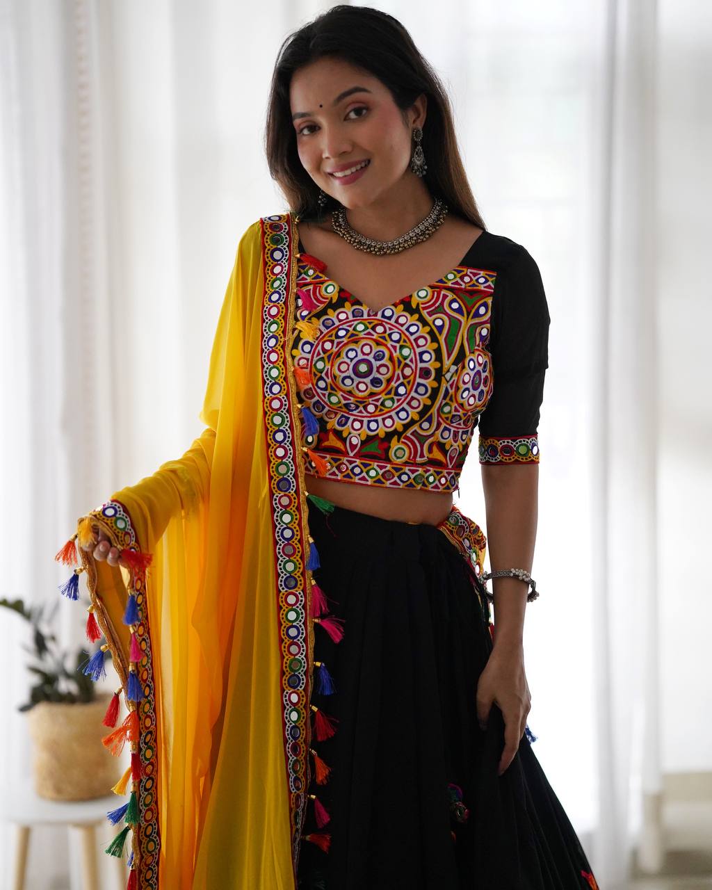 Premium Faux Georgette Silk with Original Mirror & Thread work Lehenga Choli Set - Image 2