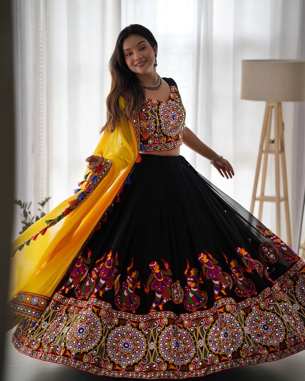 Premium Faux Georgette Silk with Original Mirror & Thread work Lehenga Choli Set - Image 3
