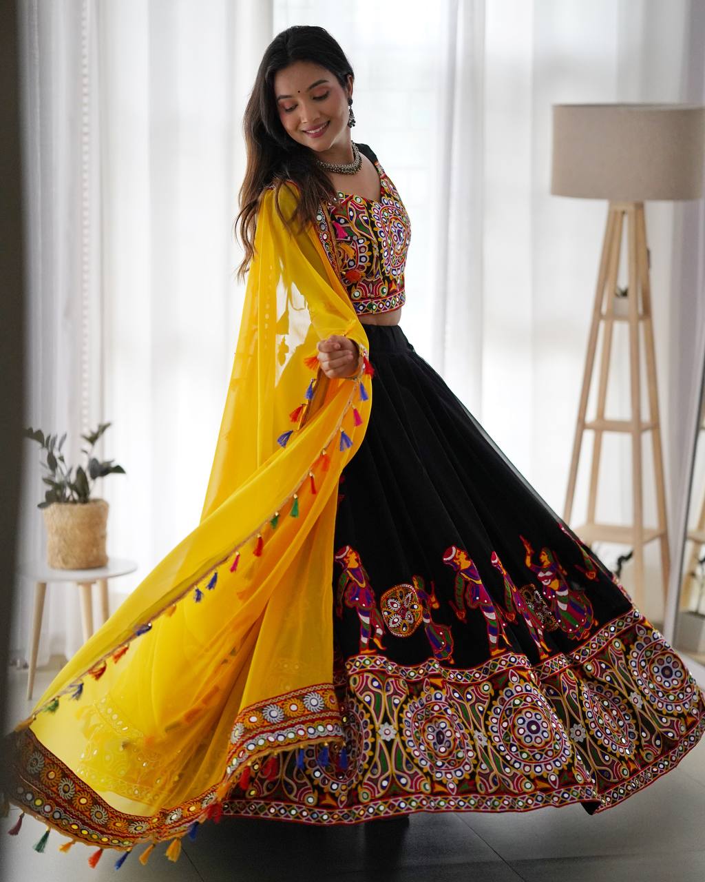 Premium Faux Georgette Silk with Original Mirror & Thread work Lehenga Choli Set - Image 4