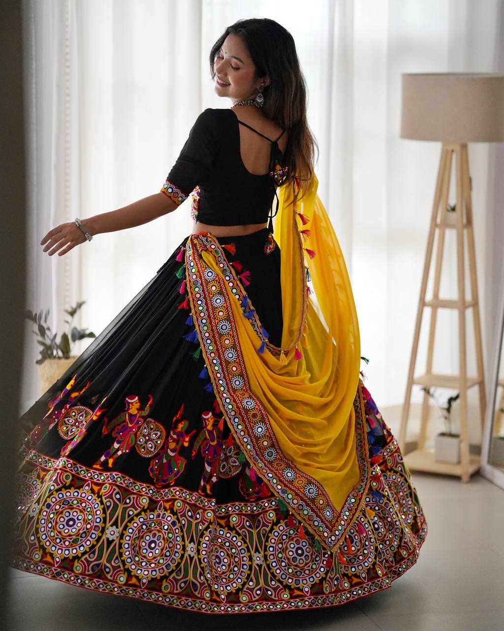 Premium Faux Georgette Silk with Original Mirror & Thread work Lehenga Choli Set - Image 6