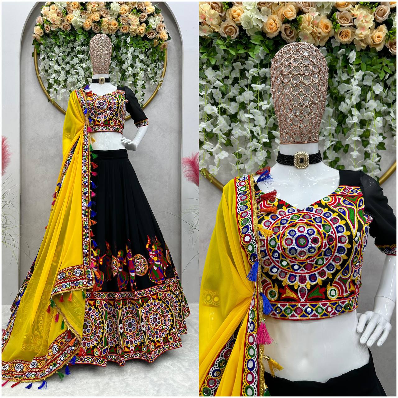 Premium Faux Georgette Silk with Original Mirror & Thread work Lehenga Choli Set - Image 7