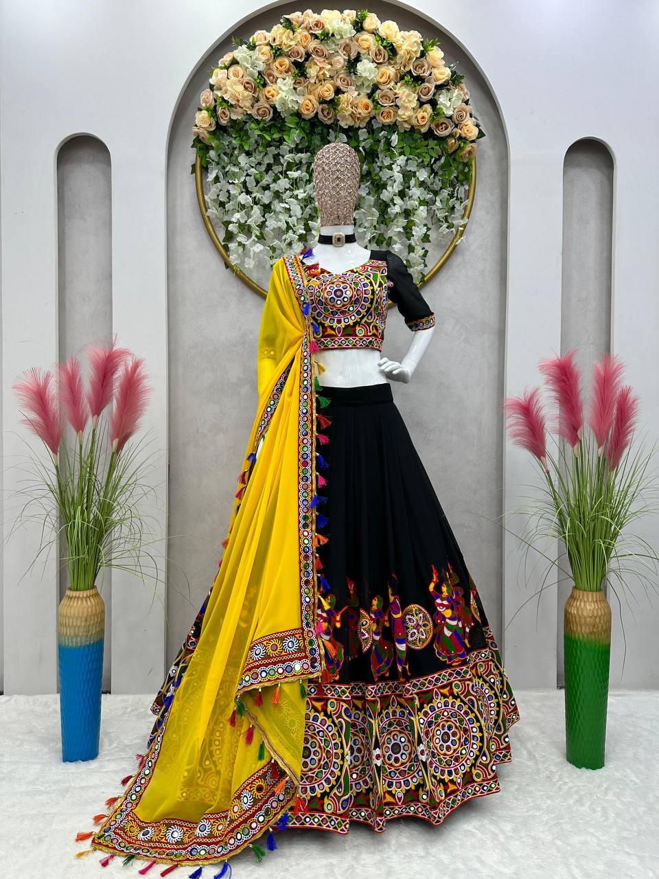 Premium Faux Georgette Silk with Original Mirror & Thread work Lehenga Choli Set - Image 8
