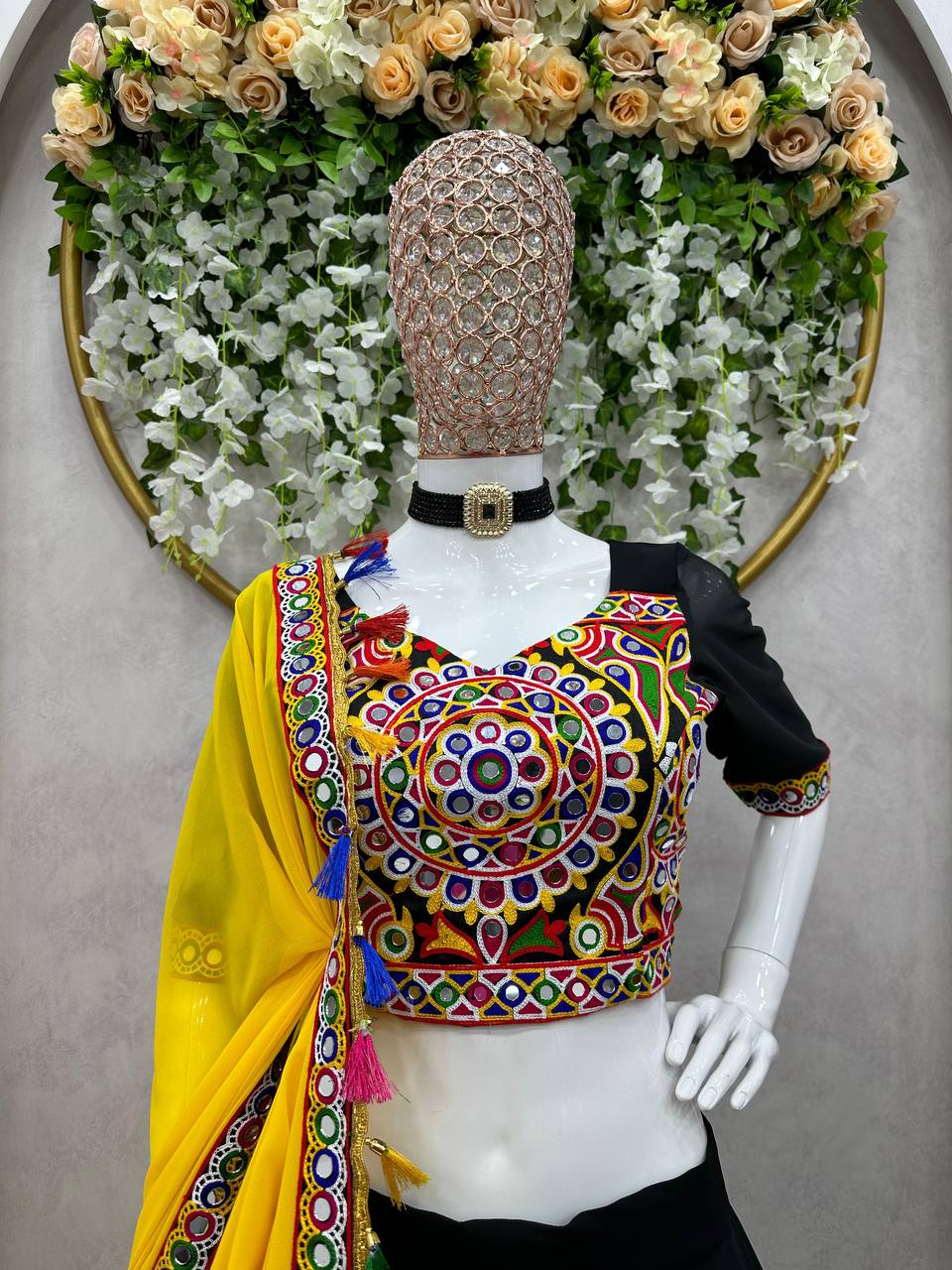 Premium Faux Georgette Silk with Original Mirror & Thread work Lehenga Choli Set - Image 9
