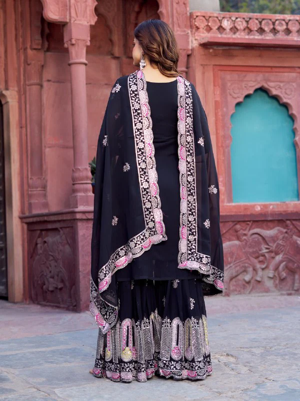 Premium Faux Georgette Silk with thread & Sequence Work Fancy Suit Set - Image 4