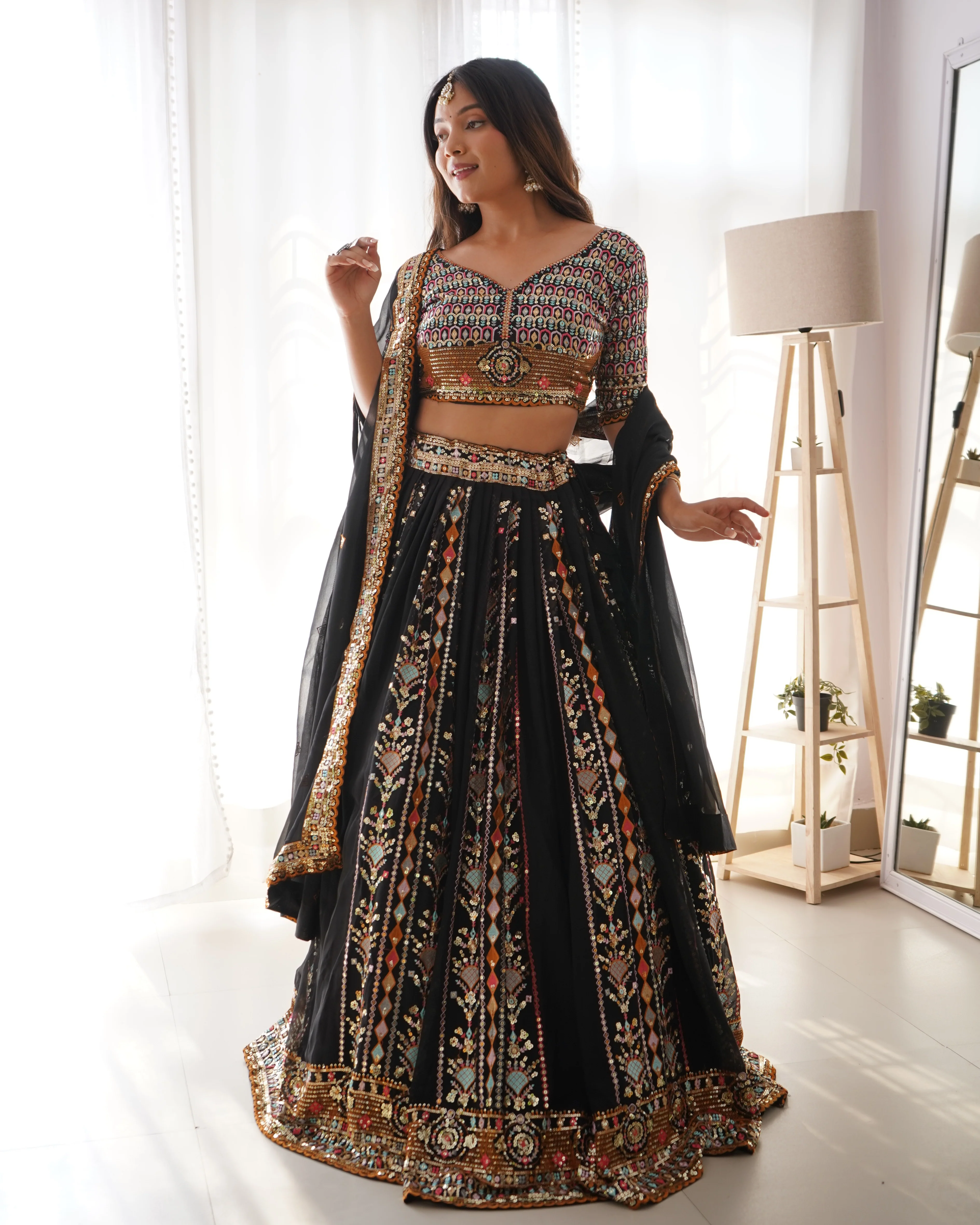 Premium Faux Georgette with Thread & Sequence work Lehenga Choli Set - Image 2