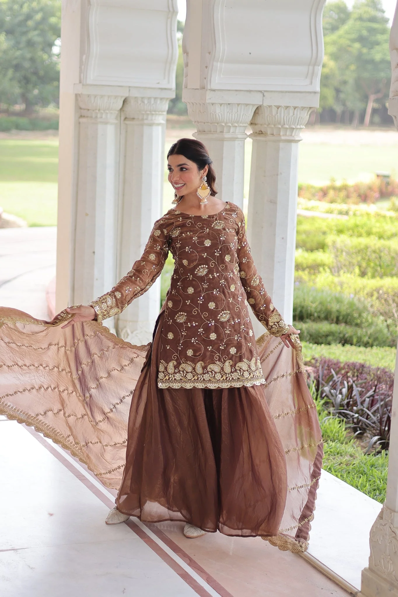Premium Fendy Sharara Set with Rich Sequins Zari Embroidery - Image 3