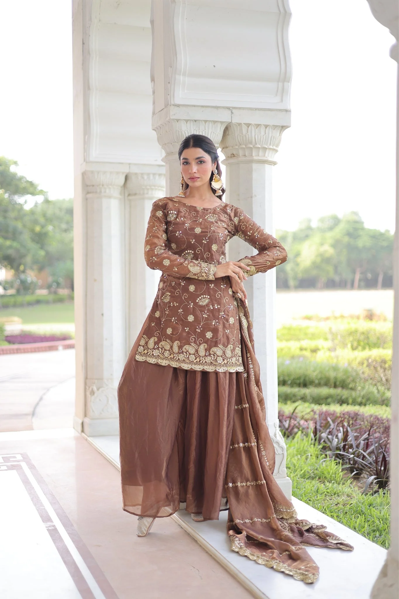 Premium Fendy Sharara Set with Rich Sequins Zari Embroidery - Image 4