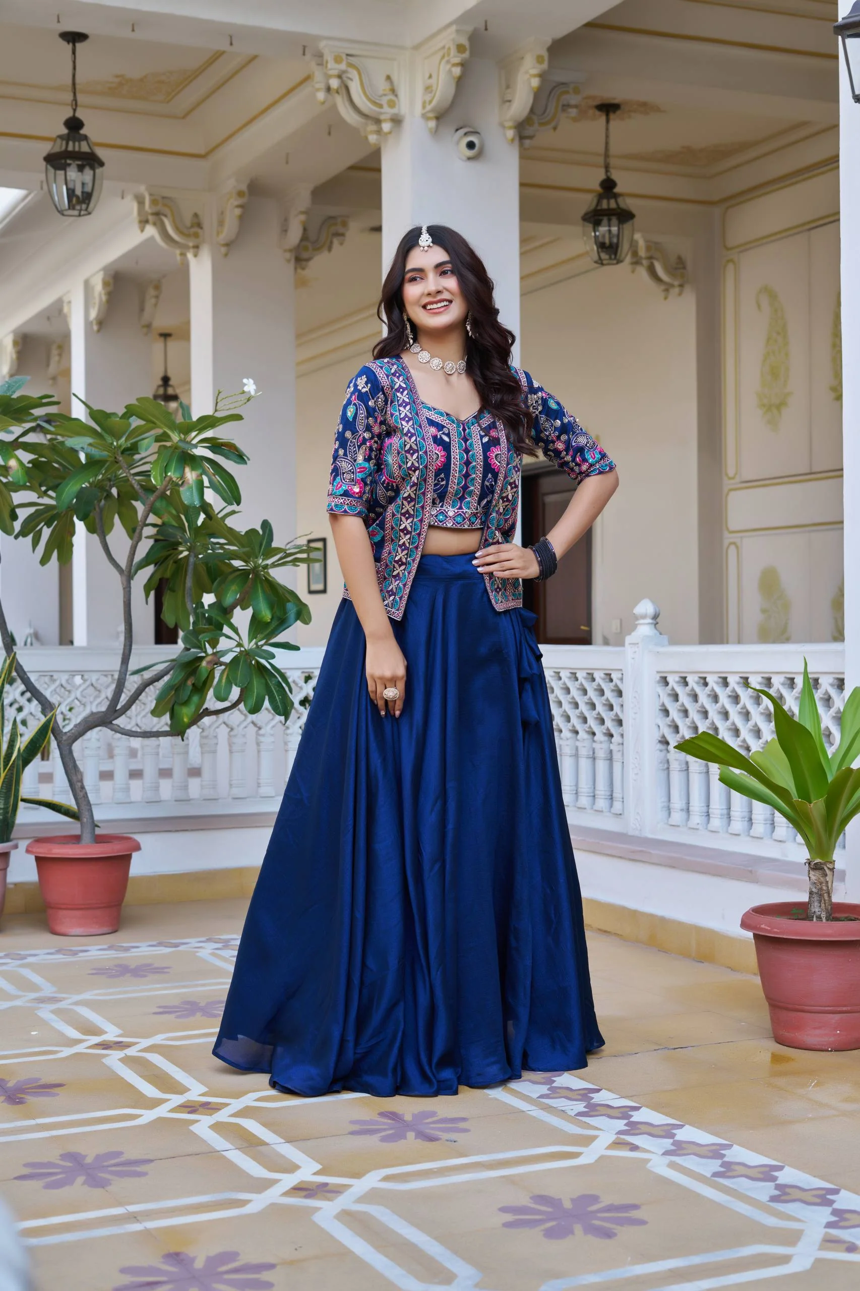 Premium Festival Vichitra Embroidered Lehenga Choli with Koti