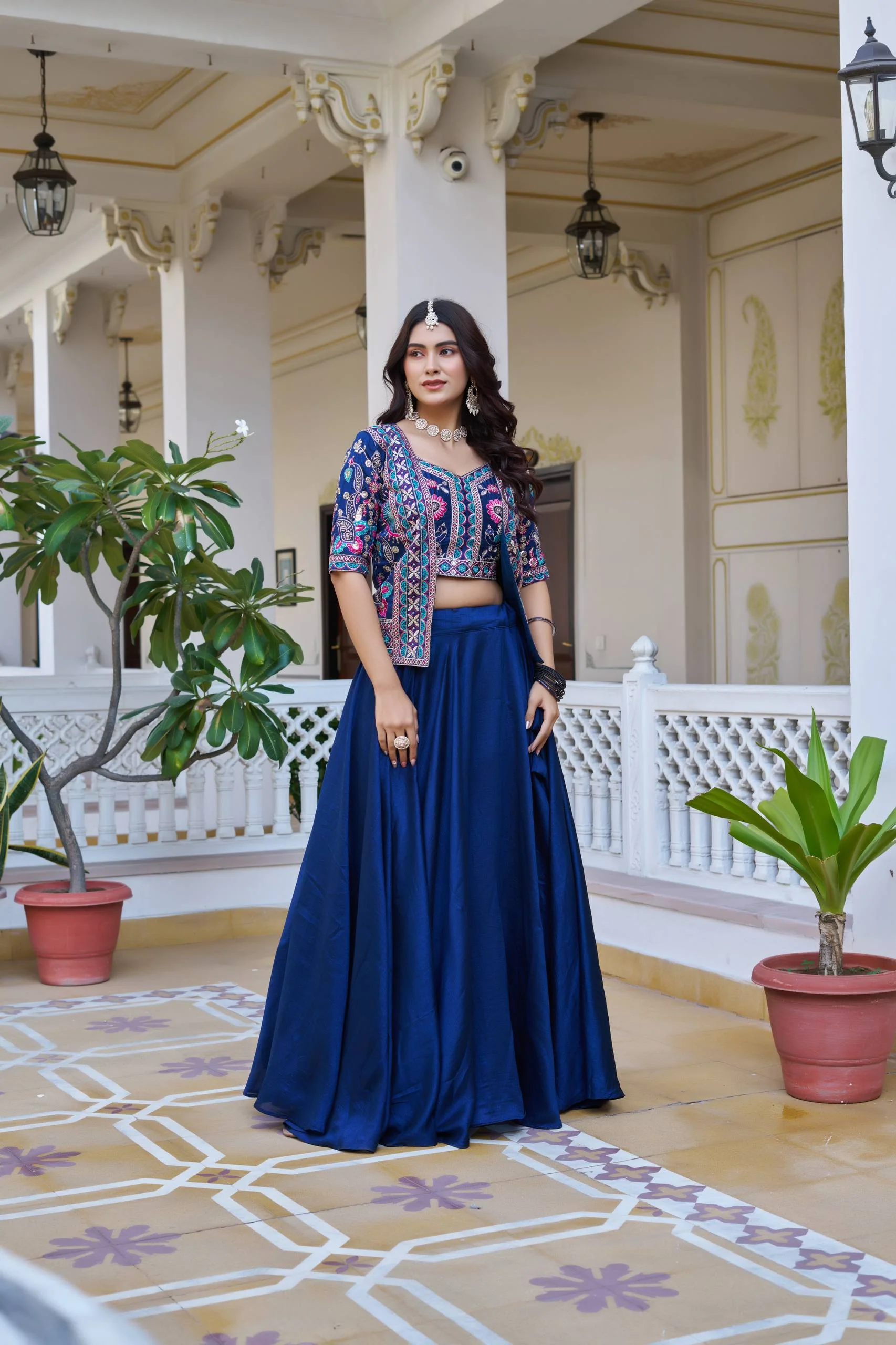 Premium Festival Vichitra Embroidered Lehenga Choli with Koti - Image 2