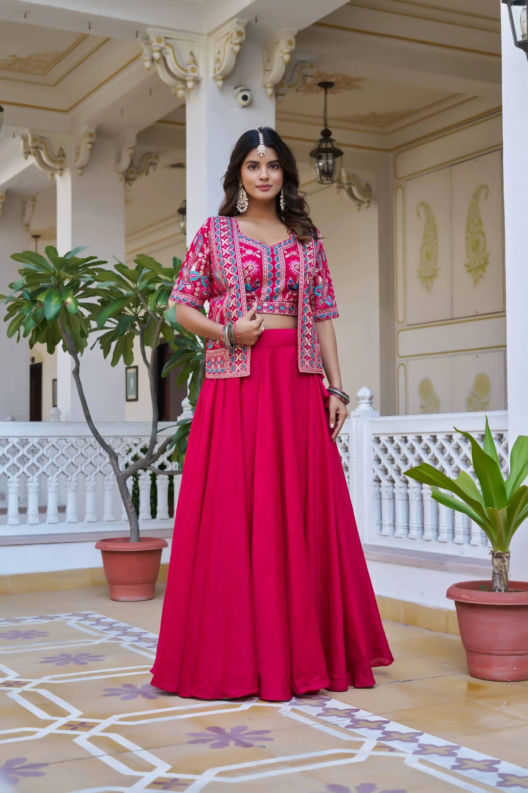 Premium Festival Vichitra Embroidered Lehenga Choli with Koti - Image 5