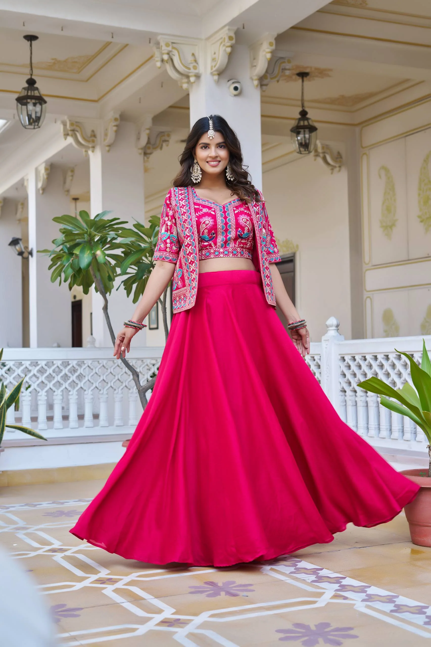 Premium Festival Vichitra Embroidered Lehenga Choli with Koti - Image 6
