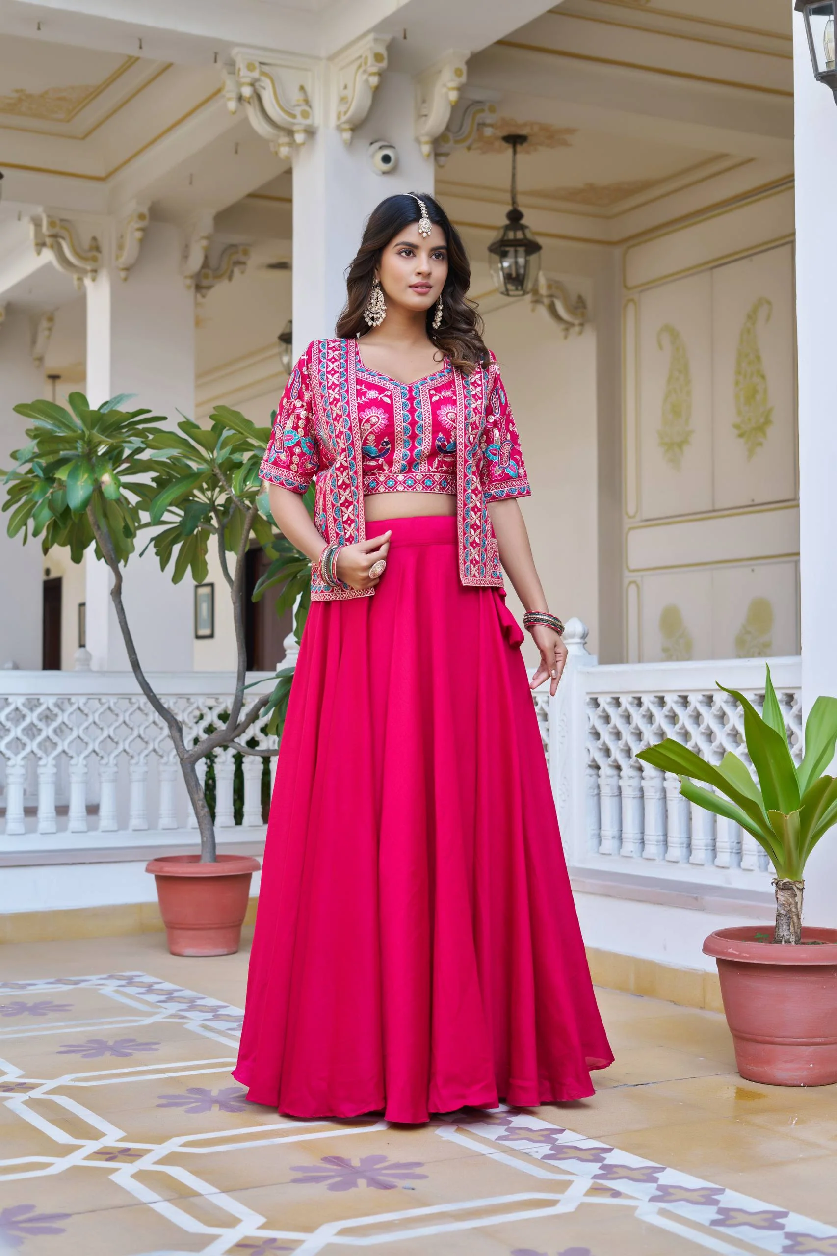 Premium Festival Vichitra Embroidered Lehenga Choli with Koti - Image 7