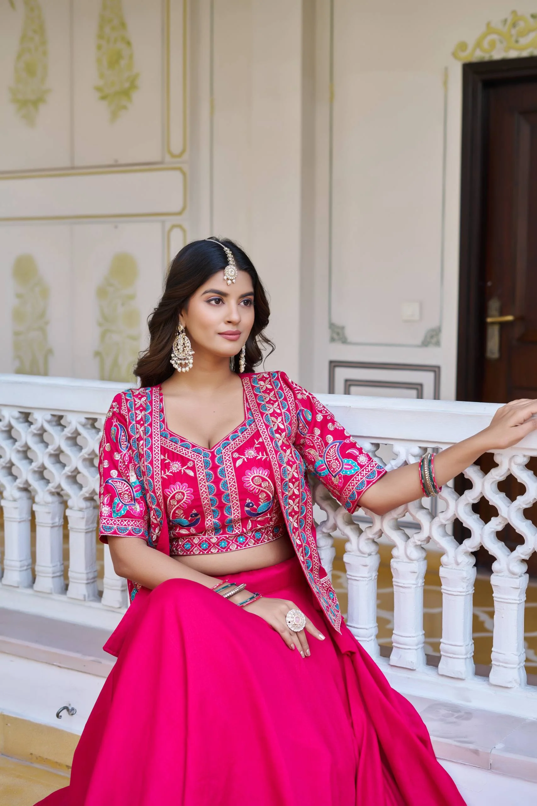 Premium Festival Vichitra Embroidered Lehenga Choli with Koti - Image 8