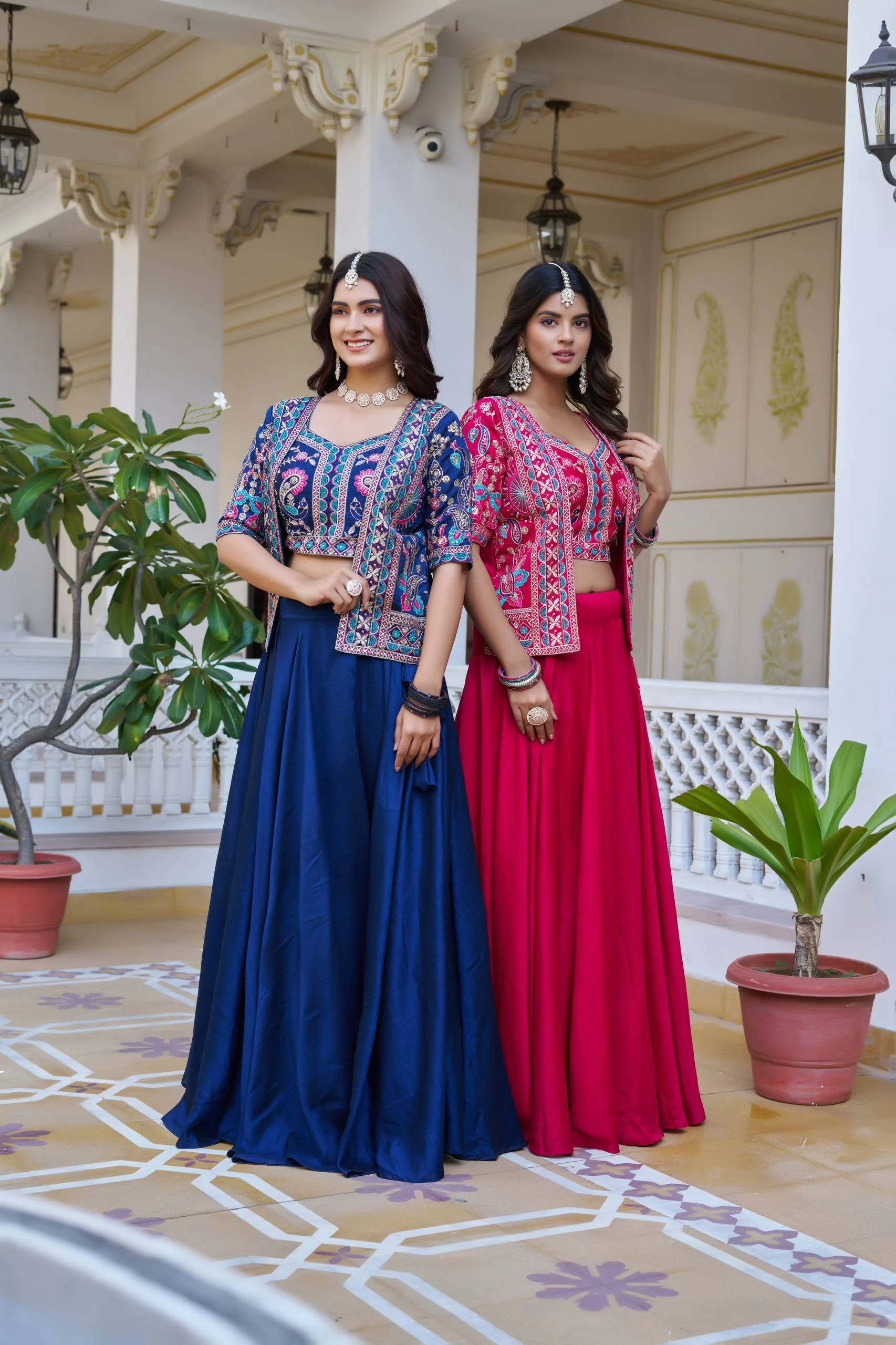 Premium Festival Vichitra Embroidered Lehenga Choli with Koti - Image 9