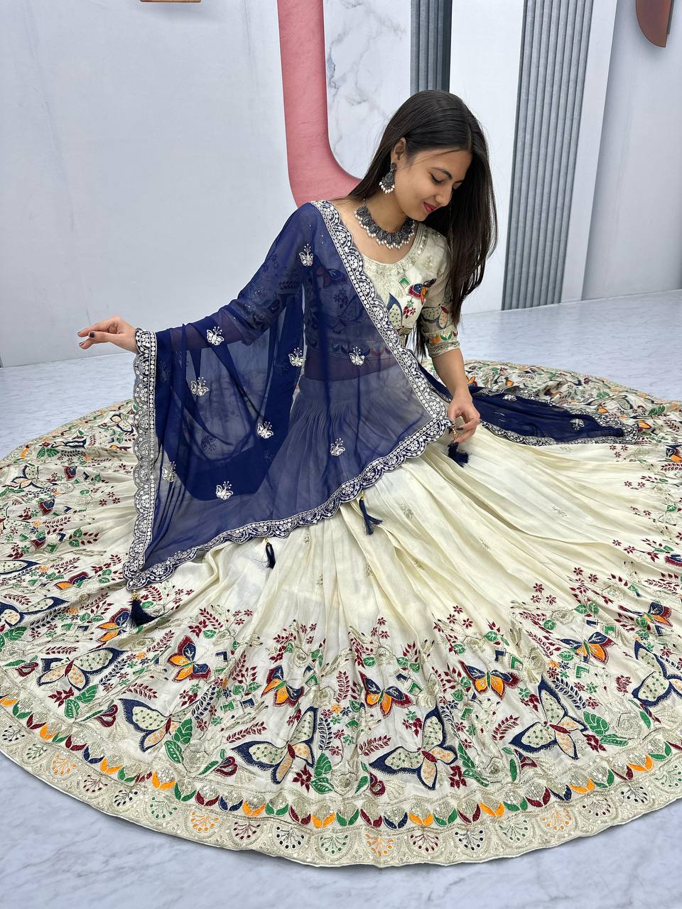 Premium Festive Wear Tissue Silk Embroidery Thread & Sequence Work Ready to Wear Lehenga Choli - Image 2