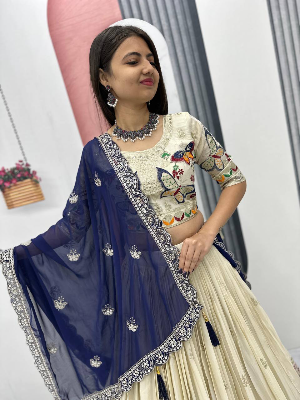 Premium Festive Wear Tissue Silk Embroidery Thread & Sequence Work Ready to Wear Lehenga Choli - Image 3