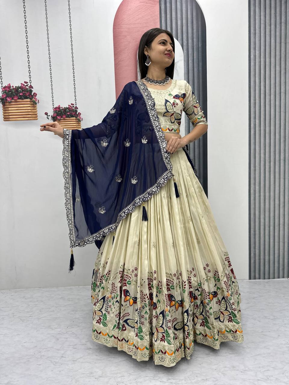 Premium Festive Wear Tissue Silk Embroidery Thread & Sequence Work Ready to Wear Lehenga Choli - Image 5