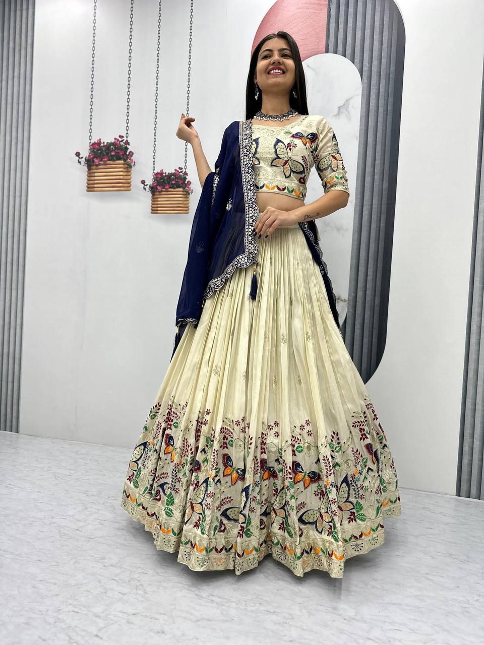 Premium Festive Wear Tissue Silk Embroidery Thread & Sequence Work Ready to Wear Lehenga Choli - Image 7