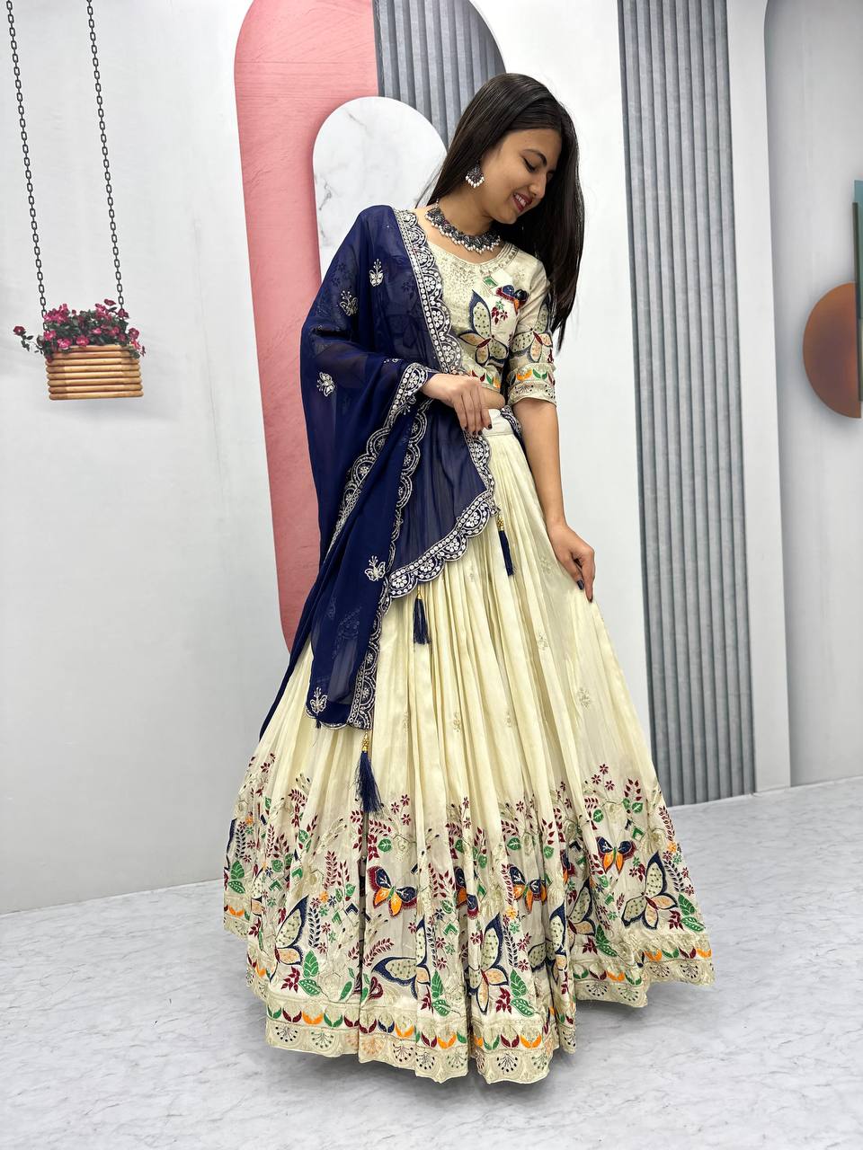 Premium Festive Wear Tissue Silk Embroidery Thread & Sequence Work Ready to Wear Lehenga Choli - Image 8