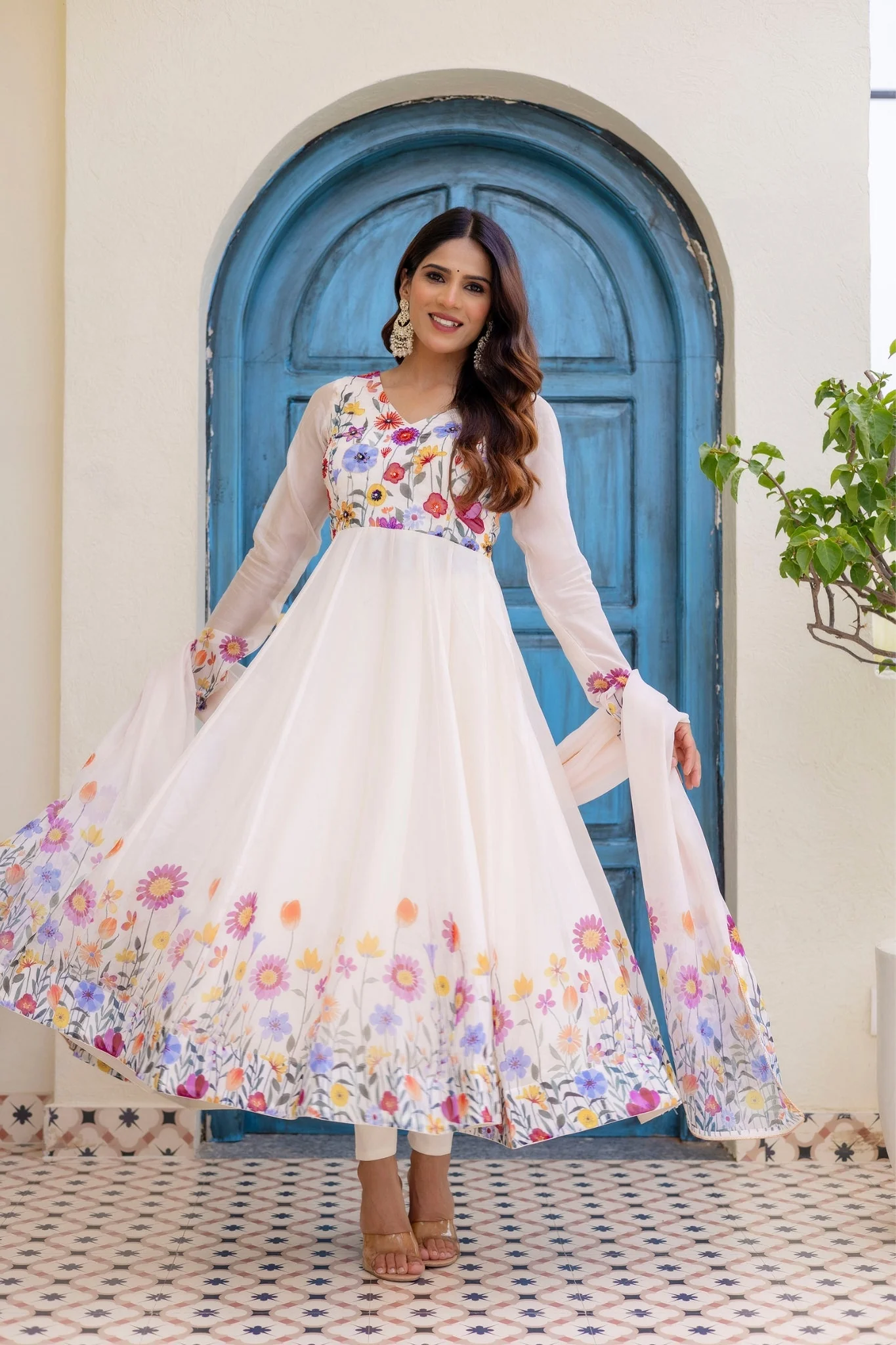 Premium Floral Organza Anarkali Set With Dupatta - Image 2