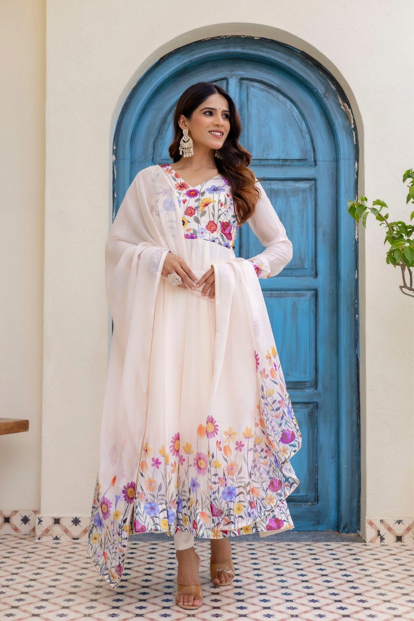 Premium Floral Organza Anarkali Set With Dupatta - Image 3