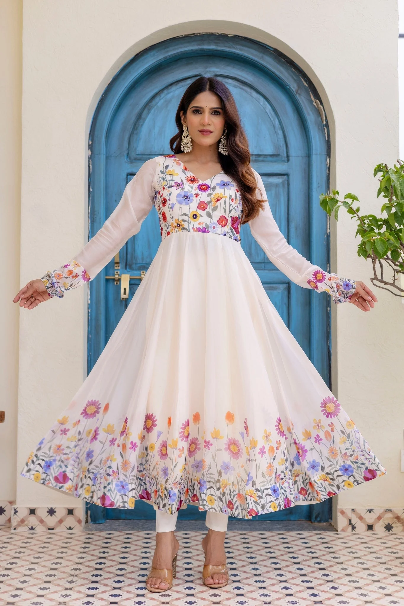Premium Floral Organza Anarkali Set With Dupatta - Image 4