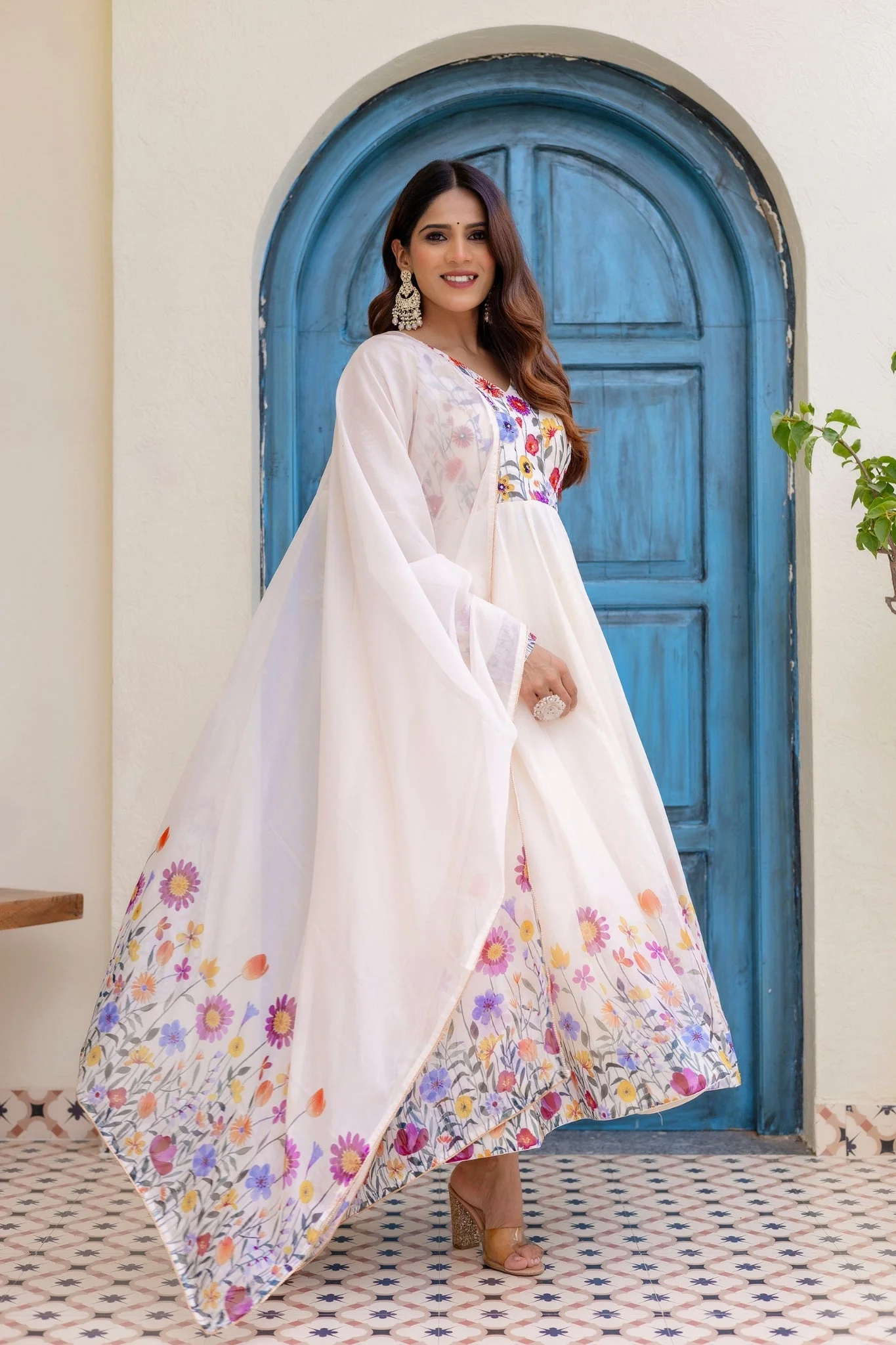 Premium Floral Organza Anarkali Set With Dupatta - Image 5