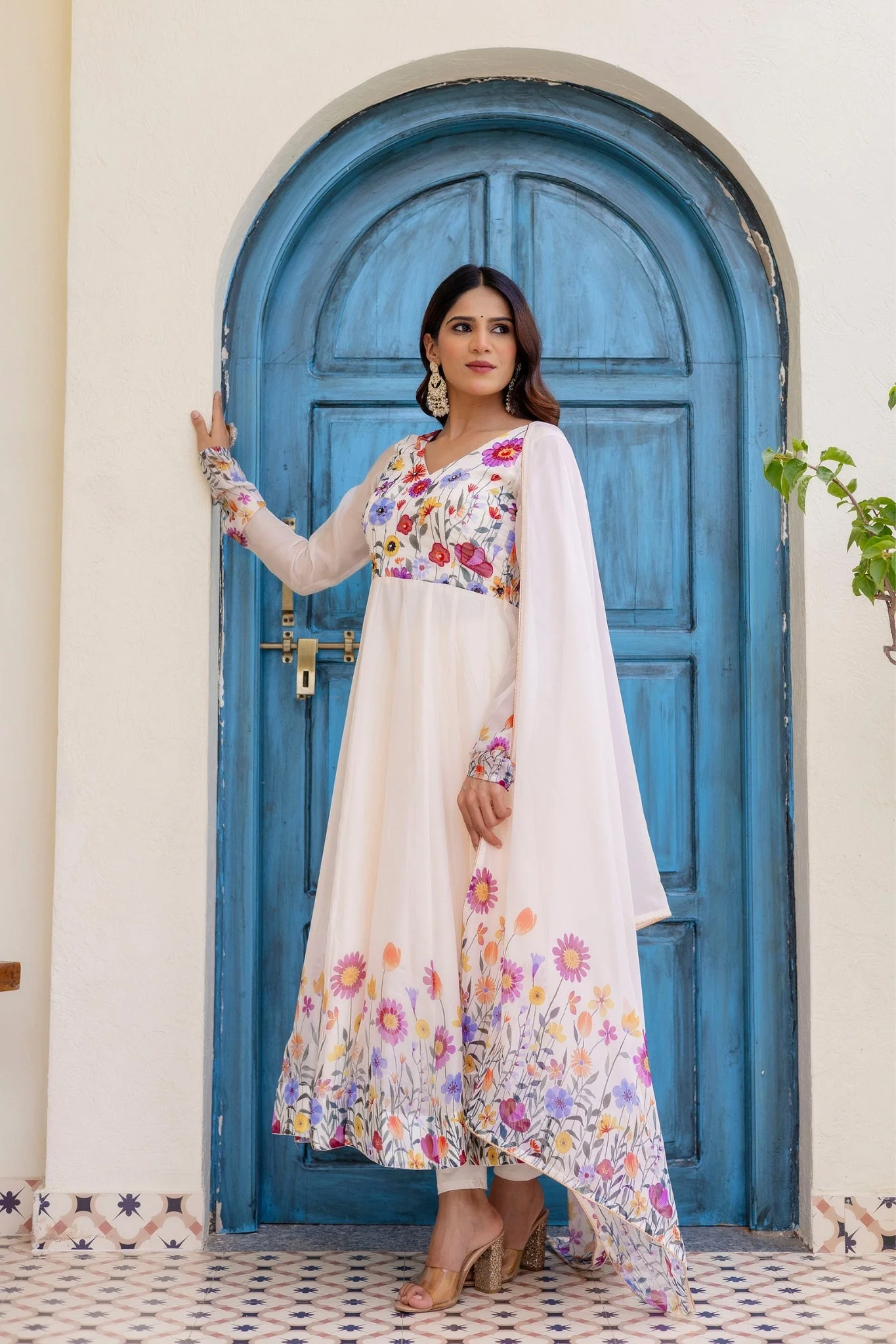 Premium Floral Organza Anarkali Set With Dupatta - Image 6