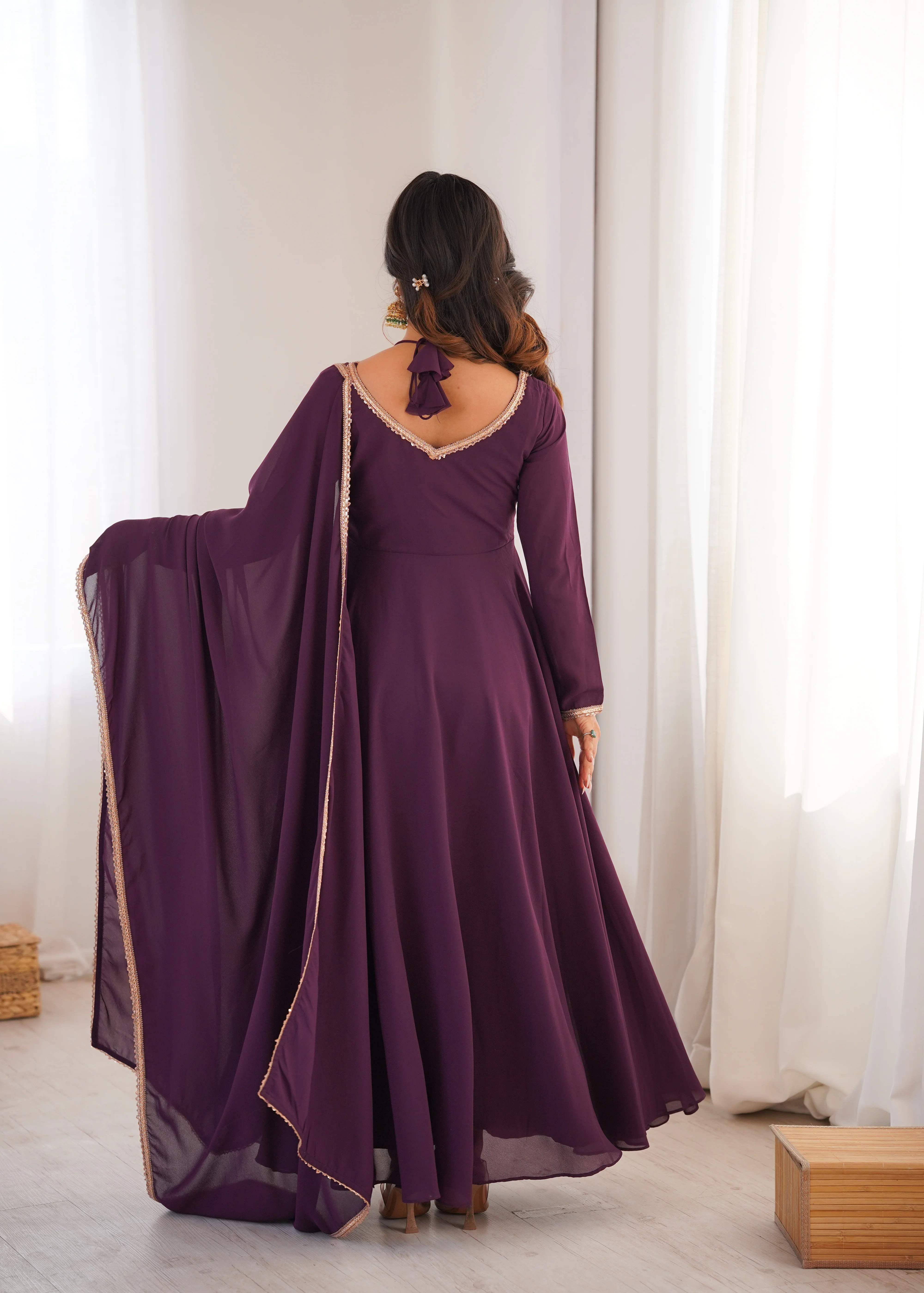 Premium Georgette Purple Anarkali Gown with Dupatta Set - Image 6