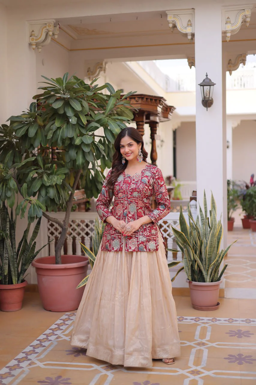 Premium Jacquard Weaving Lehenga & Blouse Set - Image 10